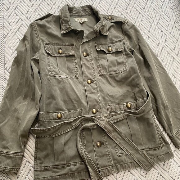 Madewell Womens Military Cargo Utility Button Up Belted Jacket M Green Classic - Picture 7 of 10